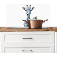 KitchenYeah Spatscherm keuken 80x40 cm - Kookplaat achterwand Giraffe - Delfts blauw - Dieren - Minimalistisch - Muurbeschermer - Spatwand fornuis - Hoogwaardig aluminium