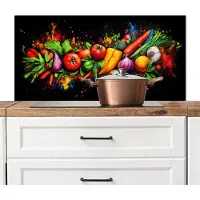 KitchenYeah Spatscherm keuken 100x50 cm - Kookplaat achterwand Groente - Eten - Kruiden - Graffiti - Koken - Muurbeschermer - Spatwand fornuis - Hoogwaardig aluminium