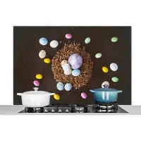 KitchenYeah Spatscherm keuken 120x80 cm - Kookplaat achterwand Paaseitjes - Regenboog - Pasen - Muurbeschermer - Spatwand fornuis - Hoogwaardig aluminium