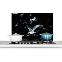 KitchenYeah Spatscherm keuken 80x55 cm - Kookplaat achterwand Vogel - Zwart - Zwerm - Muurbeschermer - Spatwand fornuis - Hoogwaardig aluminium