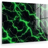 MuchoWow Glasschilderij 160x120 cm - Schilderij acrylglas - Bliksemflitsen - Groen - Energie - Foto op glas - Muurdecoratie woonkamer - Wanddecoratie slaapkamer - Schilderijen