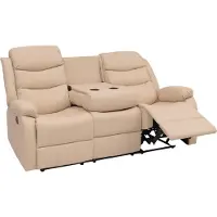 Mendler 3-zits bioscoopstoel -O62, relaxfauteuil televisiefauteuil met armleuning, bekerhouder, ligfunctie kunstleer ~ crème
