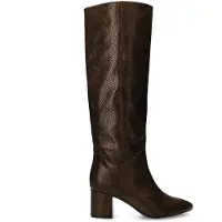 Manfield Bruine snake print hoge leren laarzen met hak | Maat 36