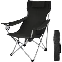 Songmics Campingstoel met armleuningen, hoofdsteun en bekerhouders, Zwart / 1