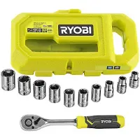 Ryobi - Set of 1 90-tooth wrench. 8 sockets (8 to 15 mm) & 1/4'' - 3/8'' adapter - Compatible with LINK - RHRS10PC