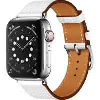 Mobigear Leren Watch bandje geschikt voor Apple Watch Bandje Gespsluiting | Torino - 42/41/40/38 mm - Wit
