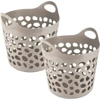 PlasticForte Flexibele wasmand/opbergmand - 2x - rond - beige - 62 liter - D40 x H39 cm