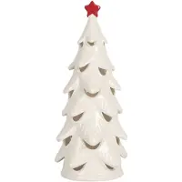 Clayre & Eef Kerstdecoratie met LED-verlichting Kerstboom Ø 11x25 cm Wit Keramiek