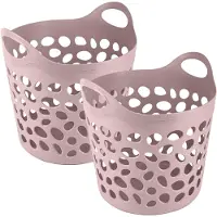 PlasticForte Flexibele wasmand/opbergmand - 2x - rond - roze - 62 liter - D40 x H39 cm