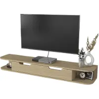 En.casa Hangende TV-kast 'Karjali', televisiemeubel 150 x 30 x 19 cm met een opklapbaar vak en 2 open vakken, eikenlook