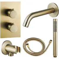 FortiFura Calvi Badkraan set - uitloop - 22cm inkortbaar - metalen slang - staafhanddouche - inbouwdeel - wandhouder - geborsteld messing SW720569/SW706206/SW721169/SW1122513/SW720570