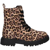 Nelson Kids veterboots met panterprint cognac/zwart Bruin Meisjes Suèdelook - maat 34