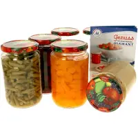 MamboCat Set van 6 ronde potten 720 ml To 82 fruit deksels incl. Diamant Gelierzauber receptenboekje