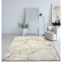 The Carpet Mila – Modern vloerkleed met takkenmotief en glansstructuur, geschikt voor woonkamer en hal, crème met bruin takken, 160 x 230 cm