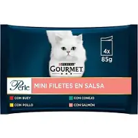 Purina Gourmet Perle Salsa Os Kip Konijn Zalm 4x85g Katten Snack 12 Eenheden
