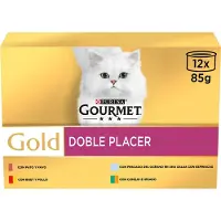 Purina Goud Gourmet Katt Dubbele Lekkernijen Assortiment Voedsel 12x85g 8 Eenheden
