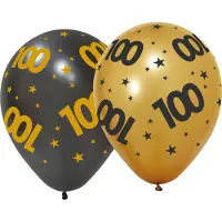 We Fiesta 18 ballonnen 12" 3 met goud / 3 zwart 100 jaar Golden Celebrations - Versiering Slinger Feestdecoratie Decoratie Verjaardag Jubileum Ballon Feest