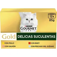 Purina Goud Gourmet Kat Sappige Delicatessen Assortiment Voedsel 12x85g 8 Eenheden