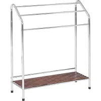 Beliani Handdoekhouders + handdoekhaken, Handdoekenrek met plank zilver / donkerbruin 72 x 85 cm 3 armen MURIVA