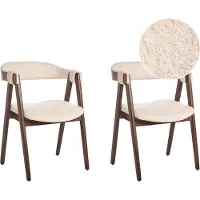 Beliani DAY - Eetkamerstoel set van 2 - Donkerhout/Lichtbeige - Bouclé