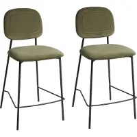 Beliani DUETTE - Barkruk set van 2 - Olijfgroen - Fluweel