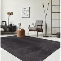 The Carpet RELAX – Extra Zacht & Wasbaar Vloerkleed tot 30°C met Antislip Onderzijde – Fluweelachtige Structuur – Voor Slaapkamer of Woonkamer – Antraciet, 140 x 200 cm