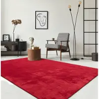 The Carpet RELAX – Extra Zacht & Wasbaar Vloerkleed tot 30°C met Antislip Onderzijde – Fluweelachtige Structuur – Voor Slaapkamer of Woonkamer – Rood, 80 x 150 cm