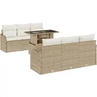 vidaXL Tuinbank Set 7 st 6-Aantal zitplaatsen Beige Poly Riet