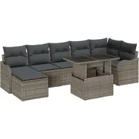 vidaXL Tuinbank Set 8 st Grijs [Synthetisch]: Poly Riet