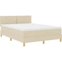vidaXL LED Box Spring Bed met kussen Crème 140 x 190 cm Stof