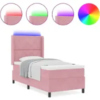 vidaXL Boxspring bed met LED-stripverlichting Roze 90 x 200 cm Fluweel