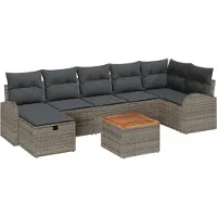 vidaXL Tuinbank Set 8 st Grijs Poly rattan