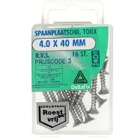 Deltafix spaanplaatschroef platkop / torx r.v.s. a2 3.0 x 25 mm 100 st.
