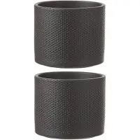 Mica Decorations 2x stuks bloempot in kleur relief donkergrijs keramiek voor kamerplant H14.5 x D17.5 cm- plantenpotten binnen