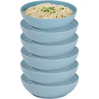 PlasticForte Rond bord/camping - 6x - diep bord/breed schaaltje - D19 x H5.5 cm - blauw - kunststof - soepborden - onbreekbaar servies