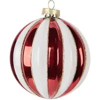 Clayre & Eef Kerstbal Overig Ø 10x11 cm Rood Wit Glas Kerstballen