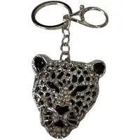 Home Sleutelhanger Panter Hoofd Strass ( 4.5 x 4.5 cm ) Zilverkleurig