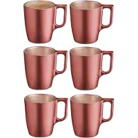 Luminarc Koffiemokken Monaco - 6x stuks - Hard Glas - koper - 250 ml - 9 cm - Flashy metallic finish