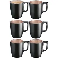 Luminarc Koffiemokken Monaco - 6x stuks - Hard Glas - zwart - 250 ml - 9 cm - Flashy metallic finish