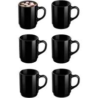 Luminarc Koffiemokken Lagos - 6x stuks - Hard Glas - zwart - 250 ml - 7 x 9 cm