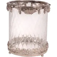 Baroque - Waxinelichtjeshouder - Waxinelichthouder 17 cm - Zilver - Messing / Glas - 17x14.5x14.5 - Brass