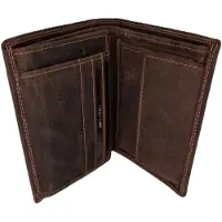 Oi Hunter bruine leren heren portemonnee hoog model / platte billfold voor veel pasjes / hoge dunne beurs met pasjes verticaal / anti skim / bruin leer / 600