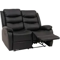 Mendler 2-zits bioscoopstoel -O62, relaxfauteuil televisiefauteuil met armleuning, ligfunctie kunstleer ~ zwart