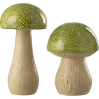 J-Line decoratie Paddenstoel - kunststof - groen - set van 2