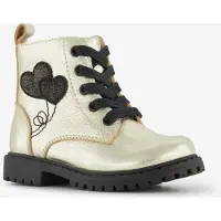 Stap leren meisjes veterboots met hartjes goud zwart maat 23
