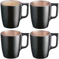 Luminarc Koffiemokken Monaco - 4x stuks - Hard Glas - zwart - 250 ml - 9 cm - Flashy metallic finish