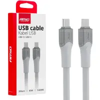 Amio USB-C naar USB-C 60W oplaadkabel, 200 cm, voor gegevensoverdracht, model X111, -04292