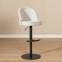 Livin24 Barkruk Odin gemêleerde stof off white/zwart 63-83 cm