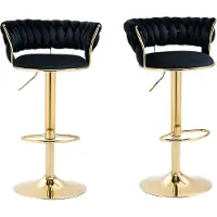 Merax Set van 2 Draaibare Barkrukken – 360° Verstelbare Fluwelen Barstoelen met Handgeweven Rugleuning en Gouden Basis – Zwart