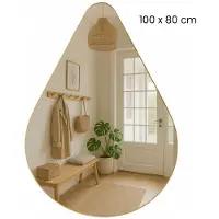 MISOU MIRRORS AND MORE - Wandspiegel - 100x80cm - Grote Organische Spiegel - Druppel - Badkamer - Goude Spiegel - metaal - BRITTA